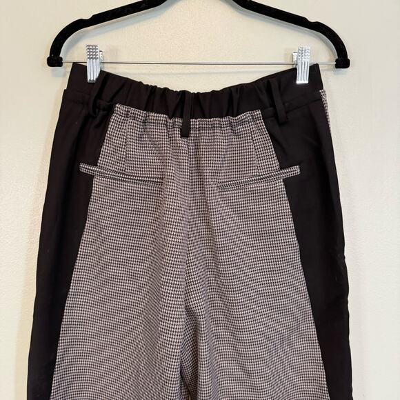 Monartw Trouser Pants Women L Black White Houndstooth Elastic Waist Straight Leg - Picture 4 of 11